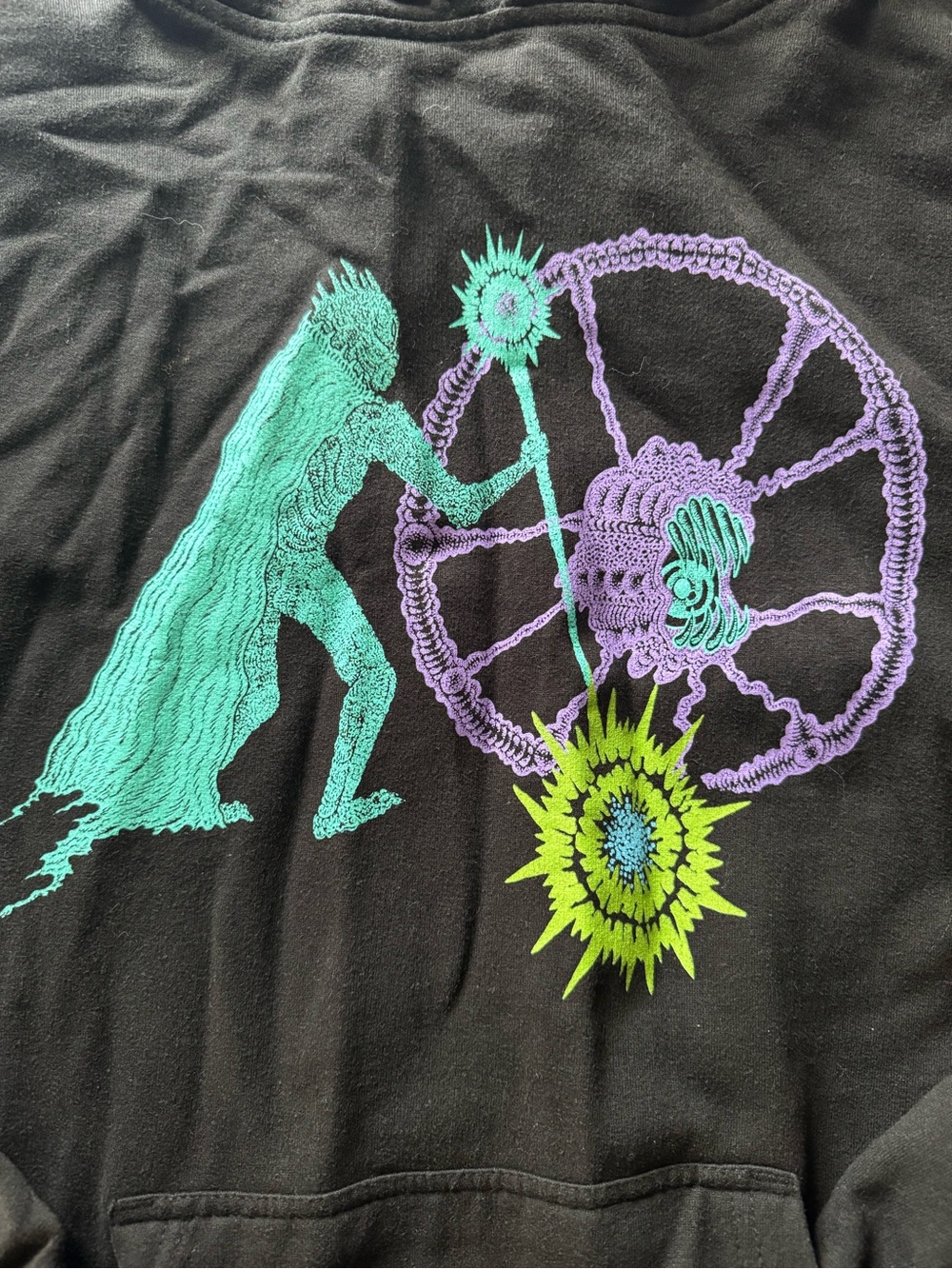 Quicksand Band Graphic Black Hoodie with Neon Teal, Purple & Lime logo